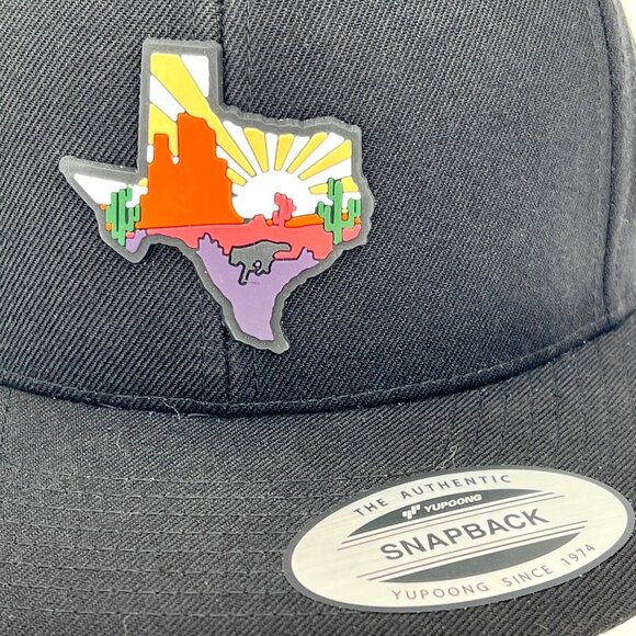 Texas Sunset Cactus Palo Duro Snapback Cap Hat Yupoong Sport-Tek OSFA Black New - Picture 2 of 15